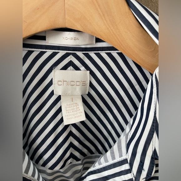 Chico’s| Horizontal Stripe Shirt, No-Iron Button Down Blouse, Size 1/Medium••• - Picture 11 of 15